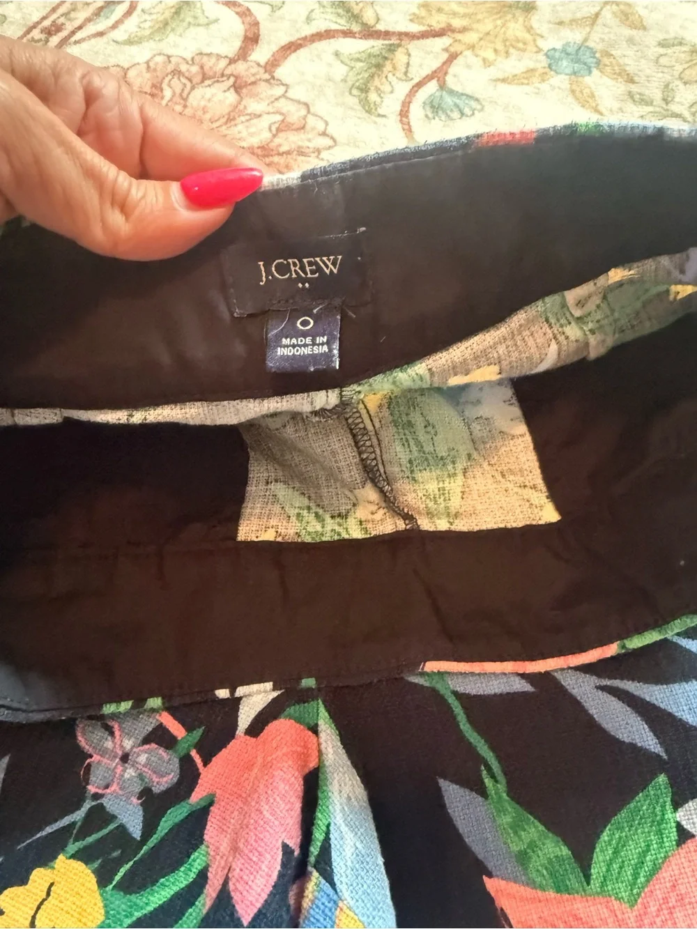 J. Crew Navy High-Waist Floral Shorts with Pink & Green